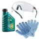 Набор для работы с газонокосилкой: защитные очки, 4 тактное масло и перчатки
